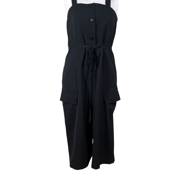 Tibi Pants - Tibi Drape Twill Crop Jumpsuit Size 8 Black Button Front Cargo Pockets Utility